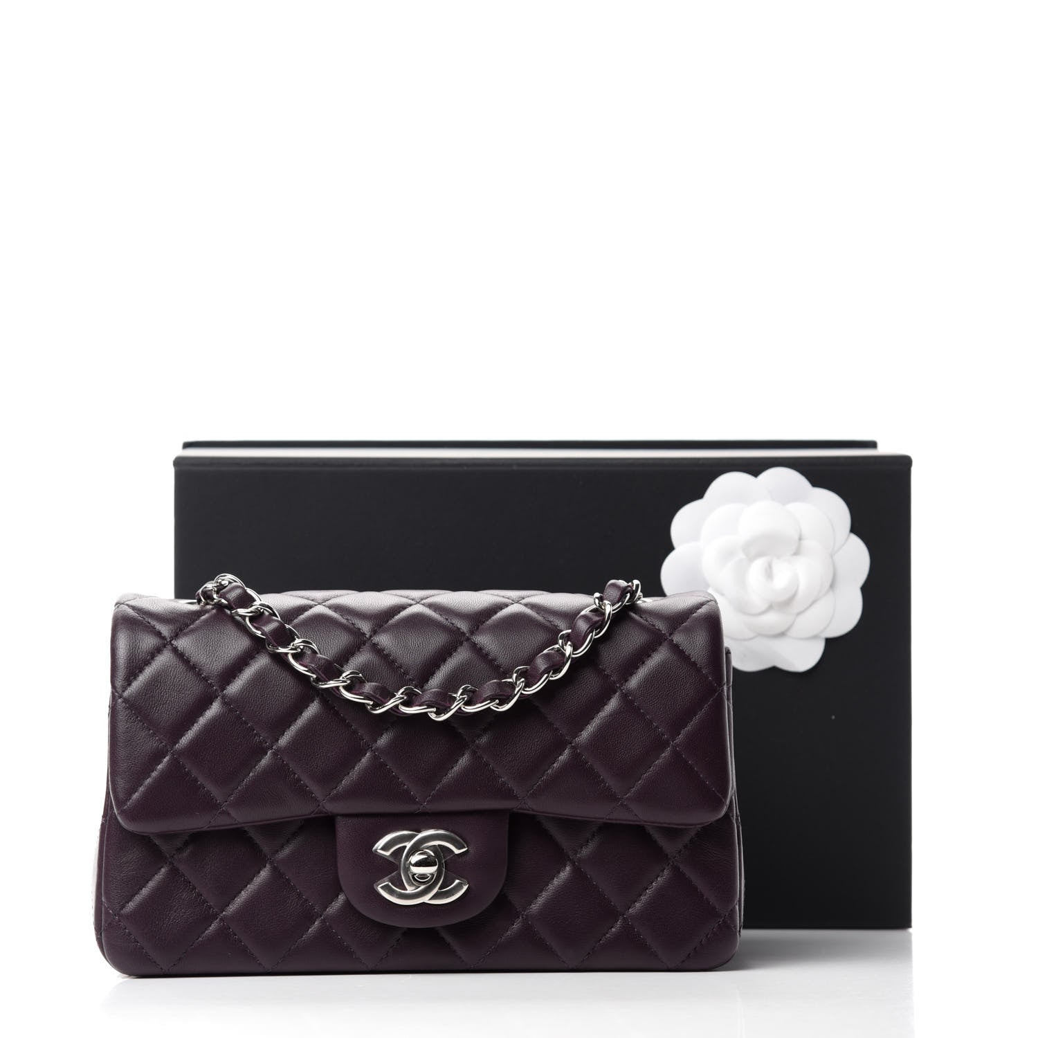 Chanel Lambskin Quilted Mini Rectangular Flap Dark Purple 11 of 11