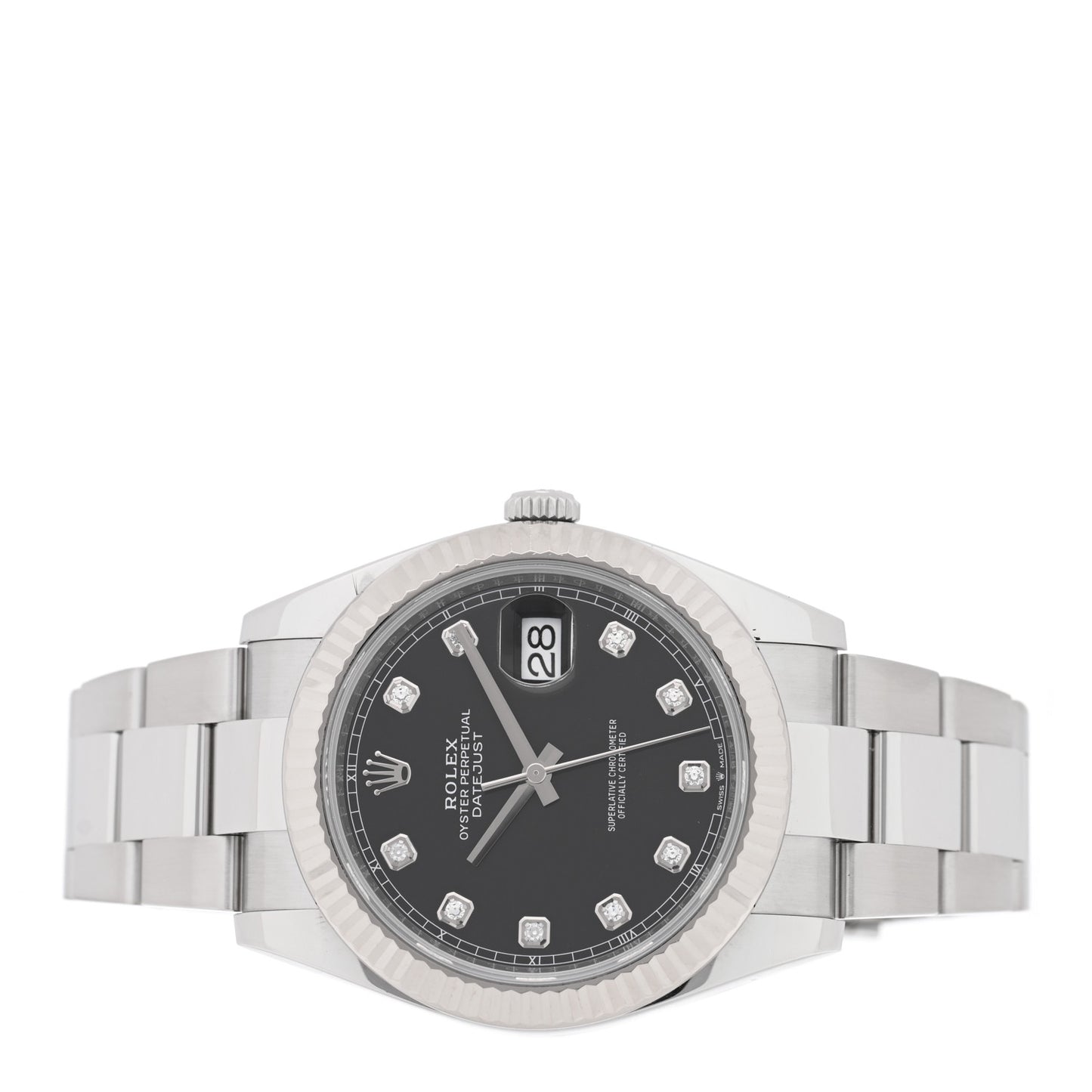 Stainless Steel 18K White Gold Diamond 41mm Oyster Perpetual Datejust Watch Black 126334