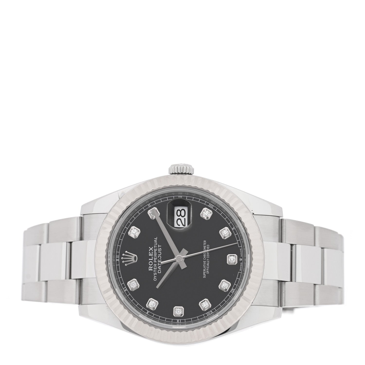 Rolex Stainless Steel 18K White Gold Diamond 41mm Oyster Perpetual Datejust Watch Black 126334 2 of 5