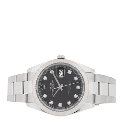 Rolex Stainless Steel 18K White Gold Diamond 41mm Oyster Perpetual Datejust Watch Black 126334 2 of 5