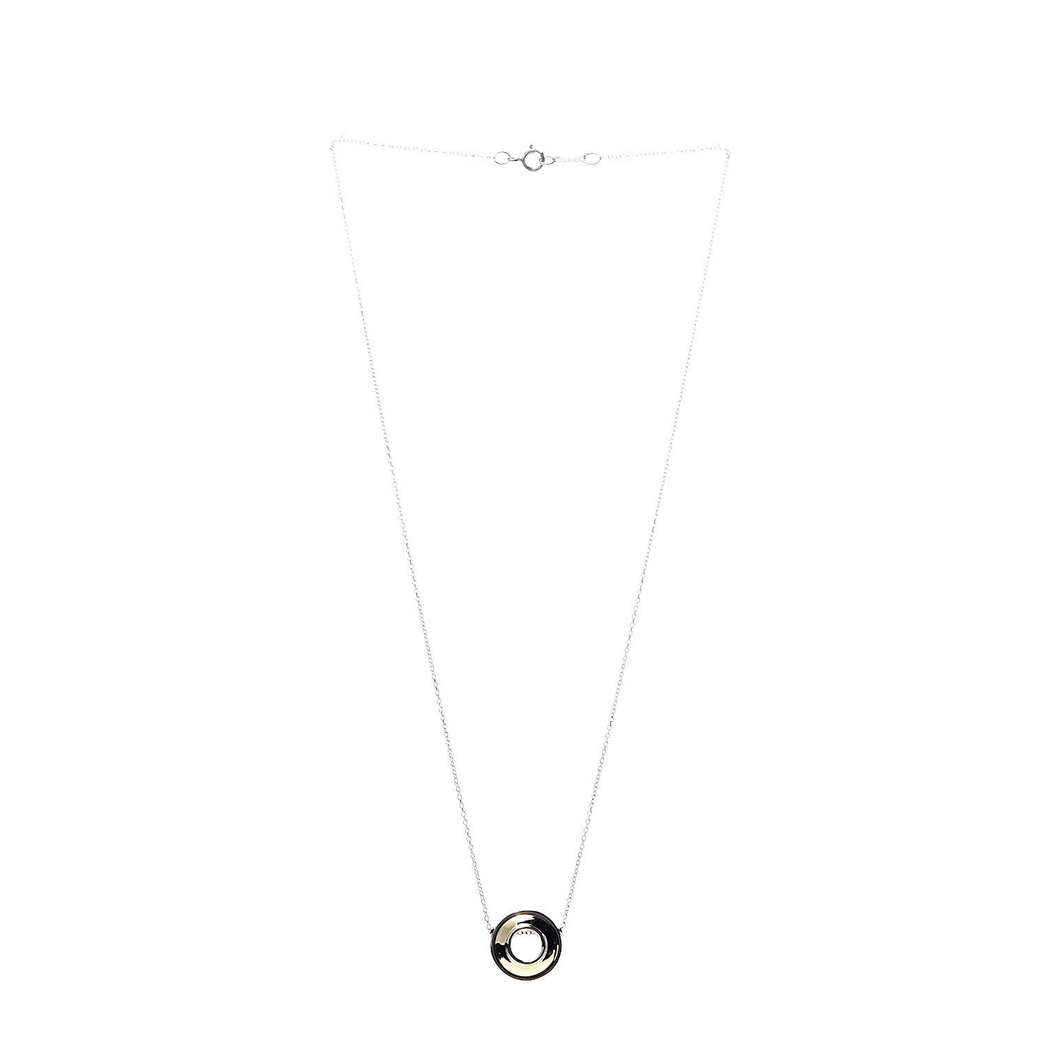 Tiffany Sterling Silver 18K Yellow Gold Circle Pendant Necklace 2 of 6