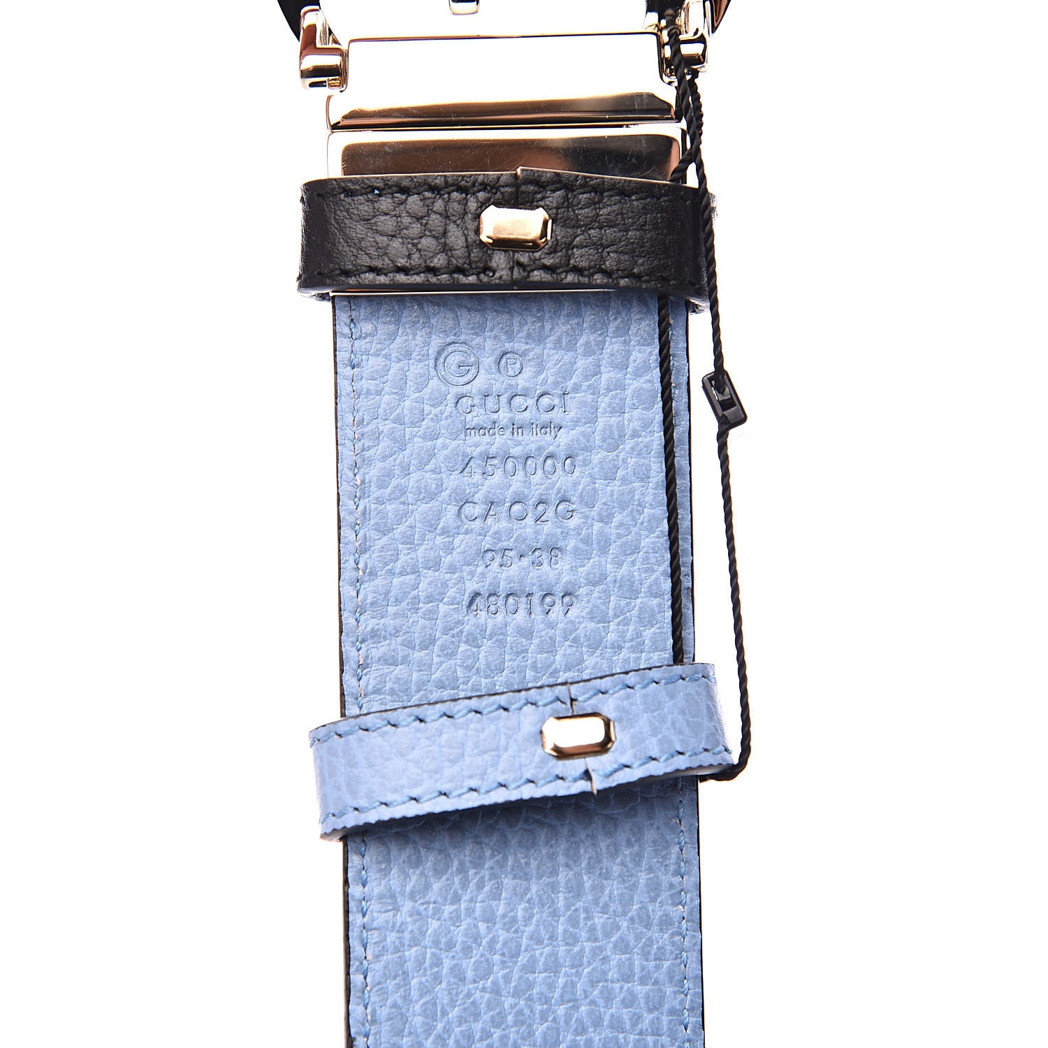 Gucci Dollar Calfskin 1973 Reversible Belt 95 38 Black Mineral Blue 6 of 6