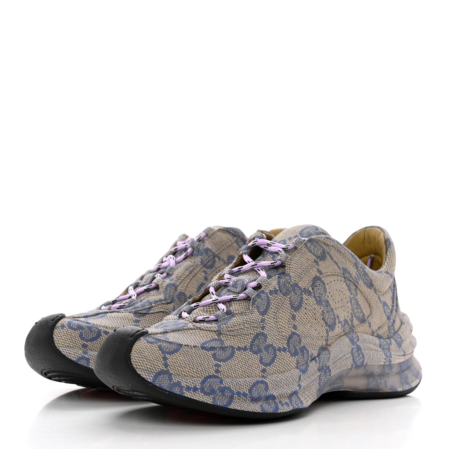 Gucci Ultralight Plume Calfskin Monogram Printed Womens Gucci Run Sneakers 38 Beige Blue 3 of 7