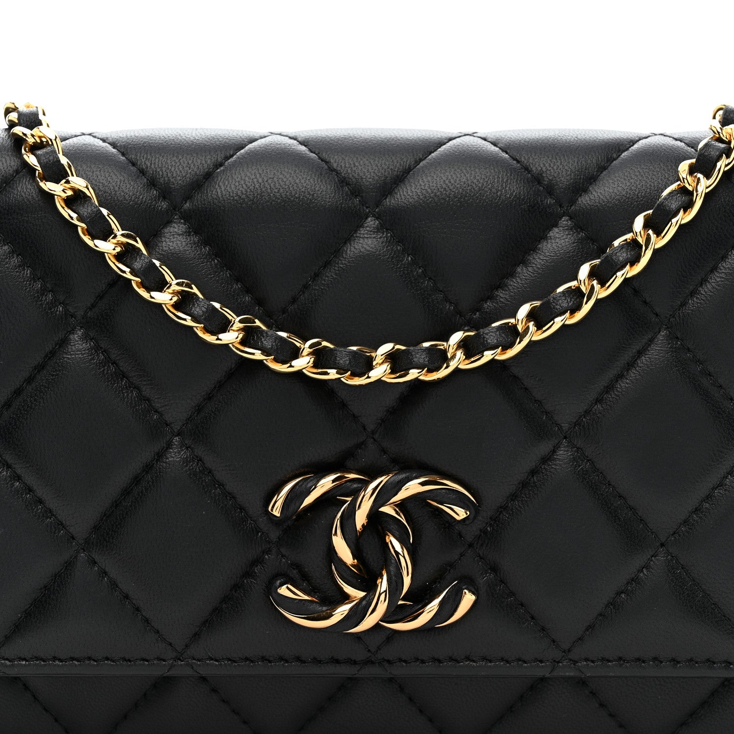 Chanel Lambskin Quilted Twisted CC Wallet On Chain WOC Black 9 of 11