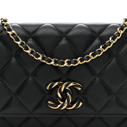 Chanel Lambskin Quilted Twisted CC Wallet On Chain WOC Black 9 of 11