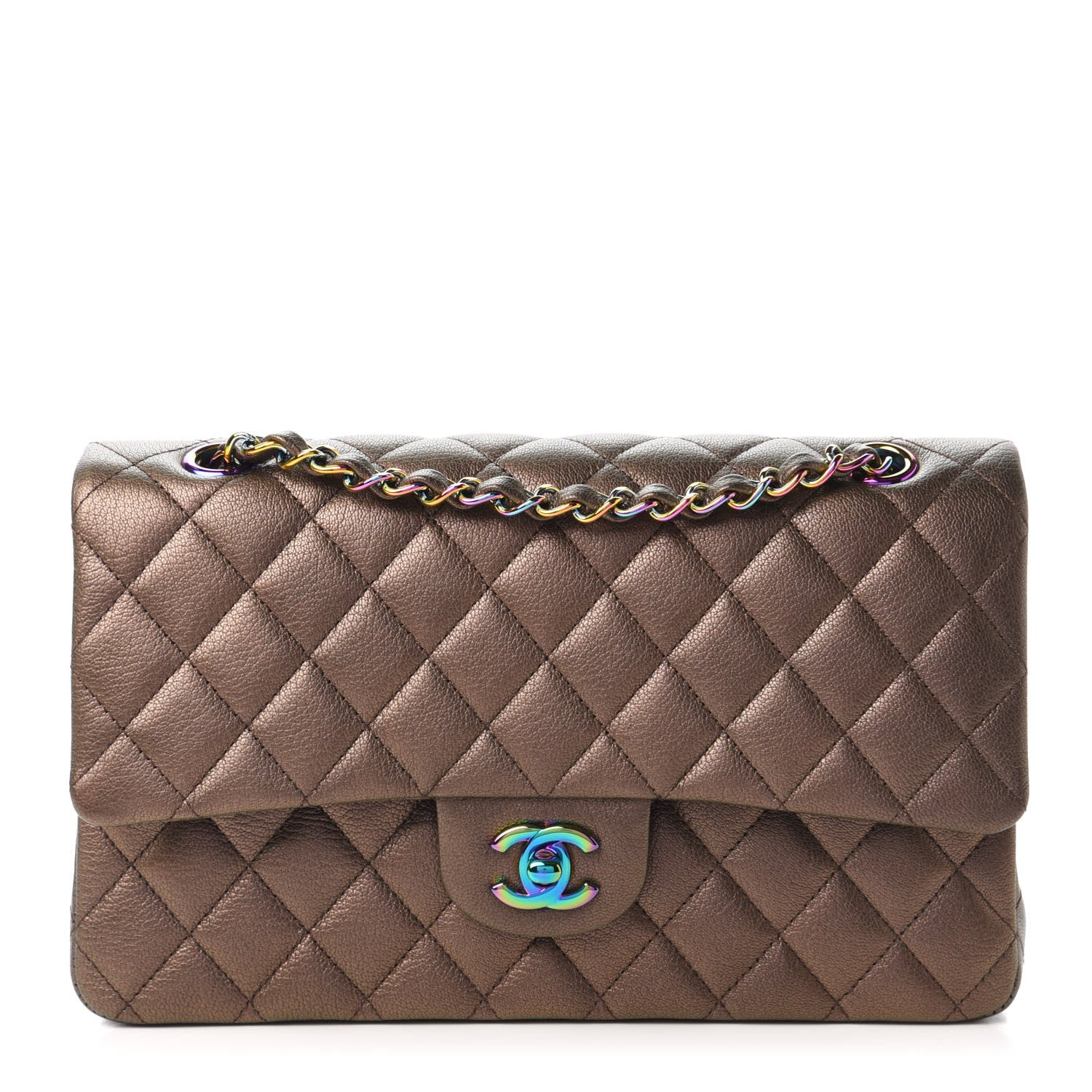 Chanel Iridescent Goatskin Quilted Medium Double Flap Bronze 1 of 10