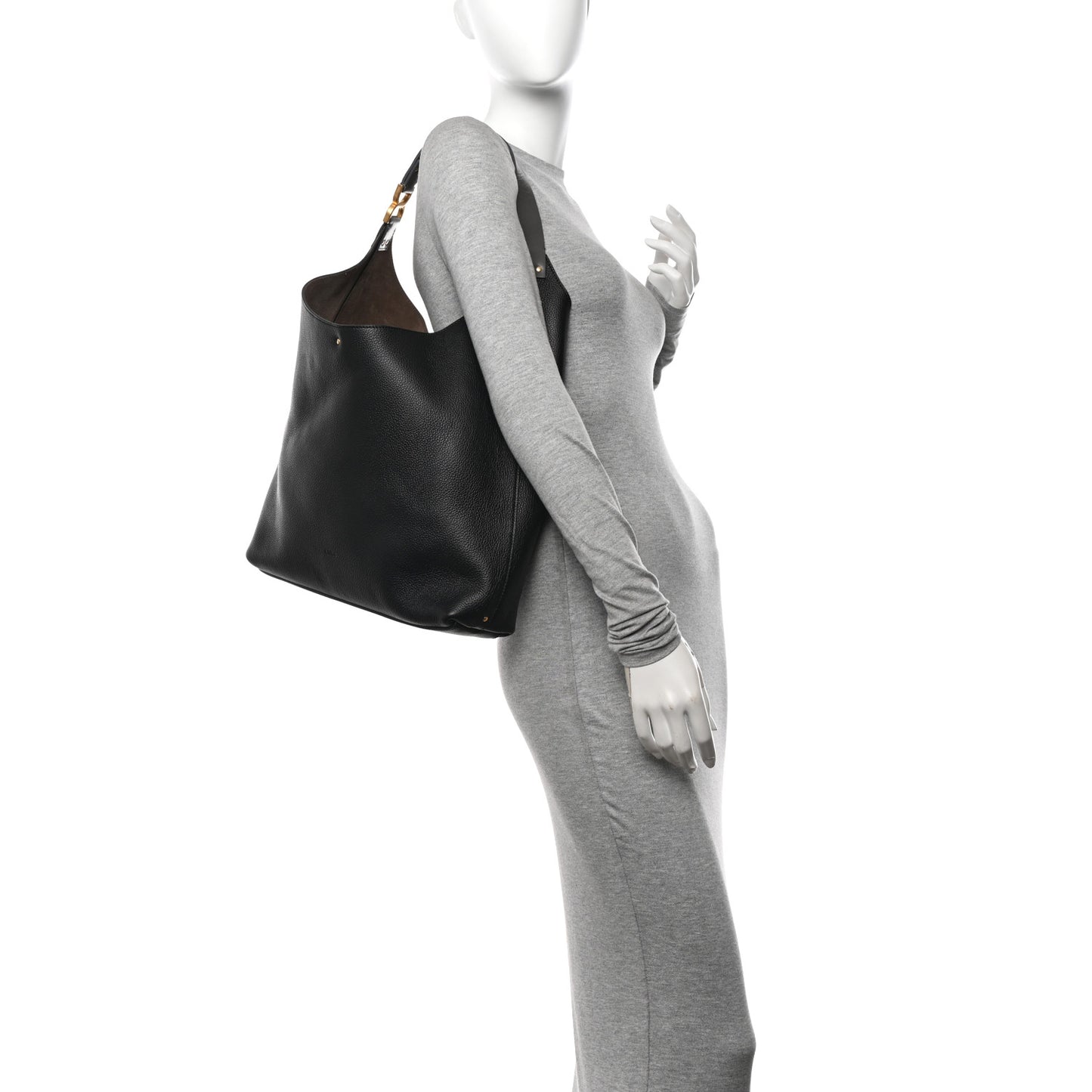 Grained Calfskin Marcie Hobo Bag Black