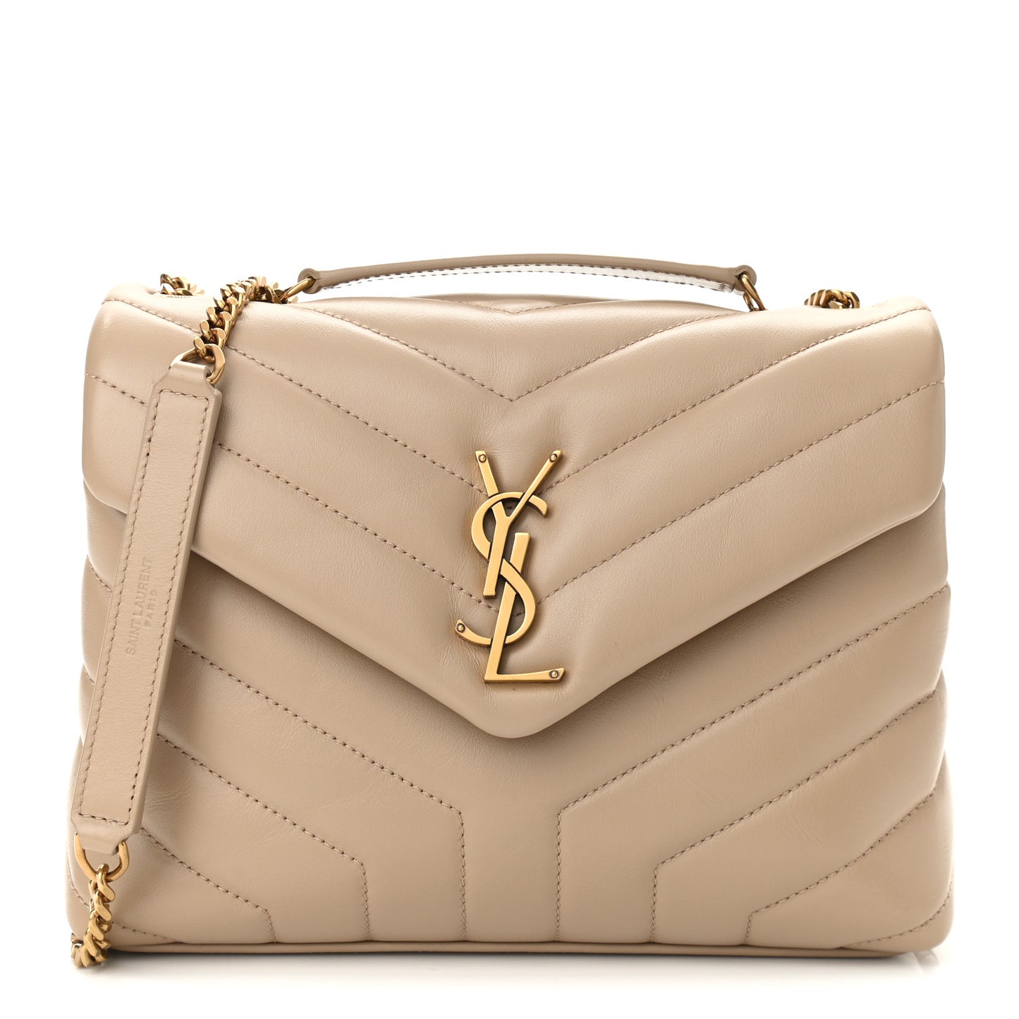 Calfskin Y Quilted Monogram Small Loulou Chain Satchel Dark Beige