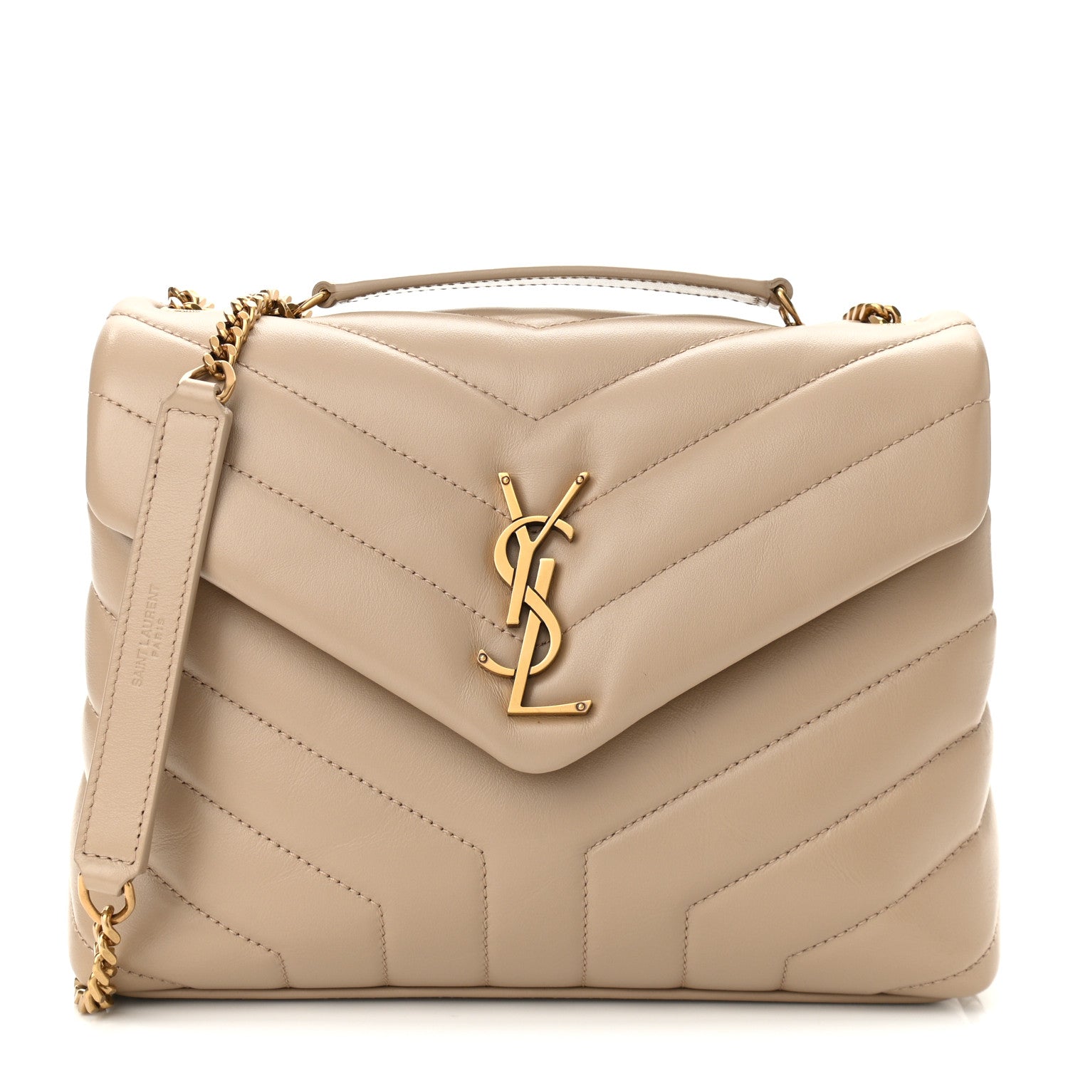 Saint Laurent Calfskin Y Quilted Monogram Small Loulou Chain Satchel Dark Beige 1 of 9