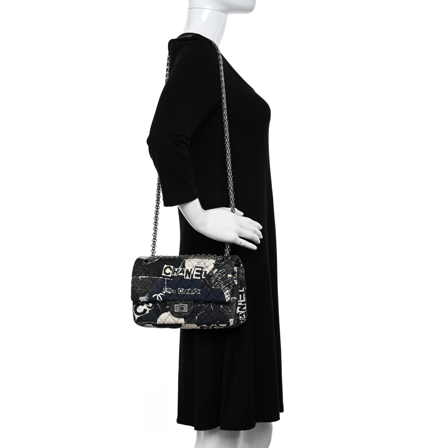 Chanel Jersey Quilted Camellia 2.55 Reissue 225 Flap Navy Blue 2 of 13