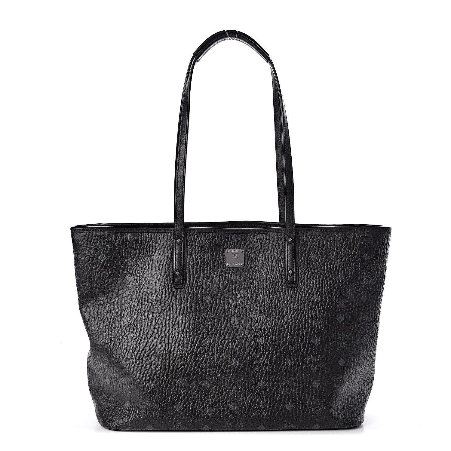 MCM Visetos Medium Anya Zip Top Shopper Tote Black 1 of 10
