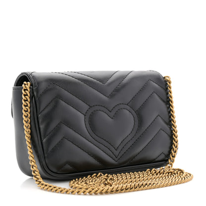 Gucci Calfskin Matelasse Super Mini GG Marmont Shoulder Bag Black 3 of 11