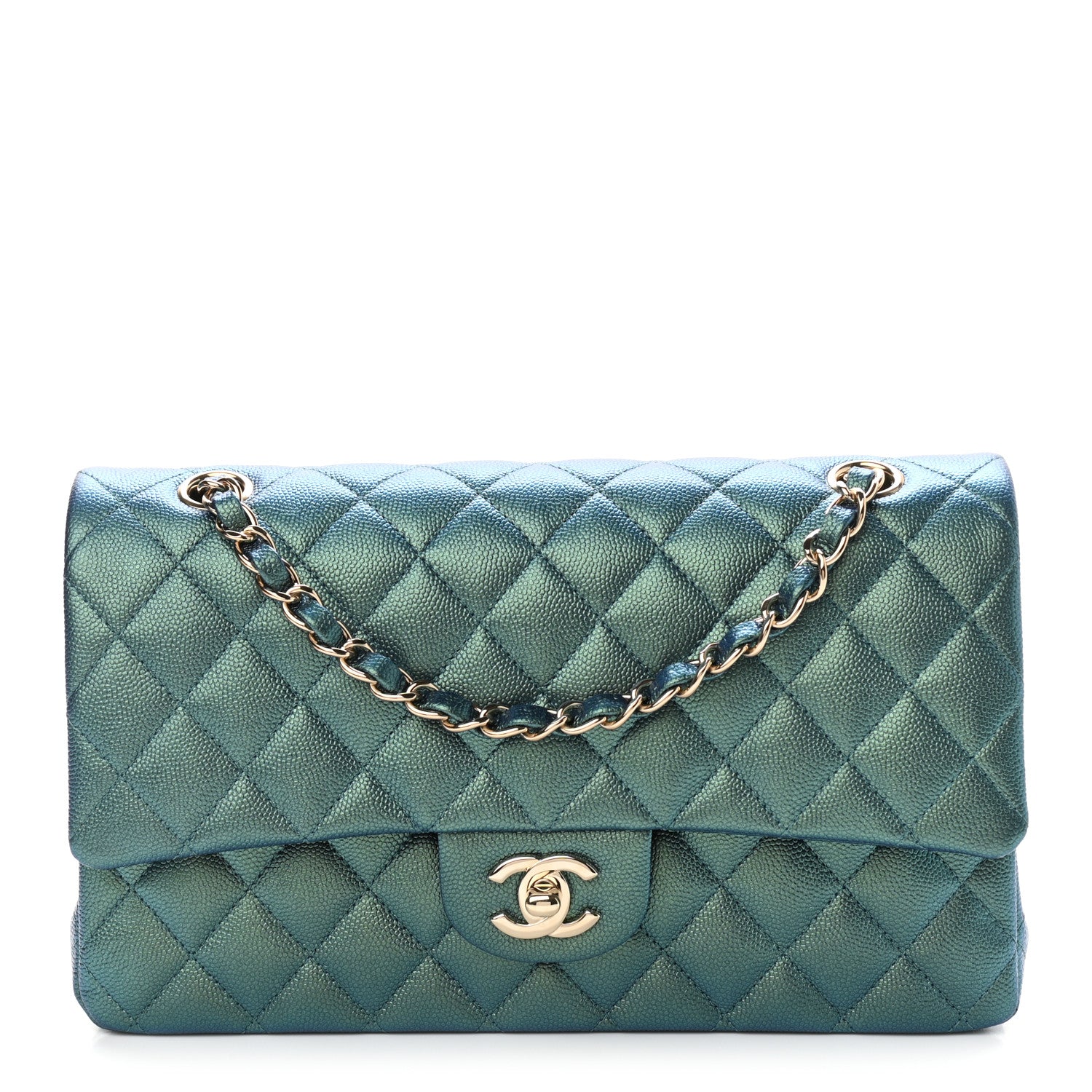 Chanel Iridescent Caviar Quilted Medium Double Flap Green 1 of 11