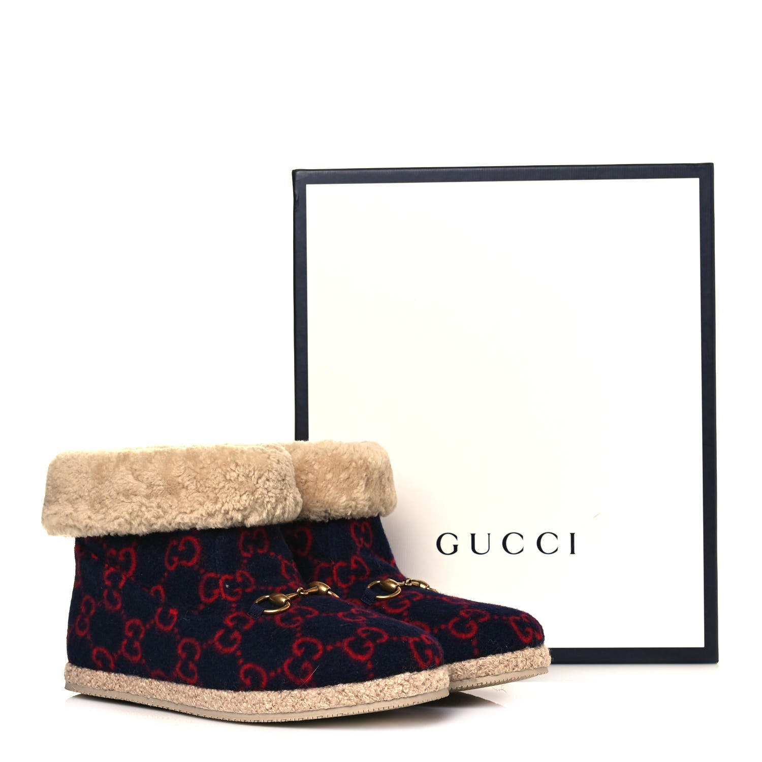 Gucci Covered Wool GG Monogram Womens Fria Horsebit Ankle Boots 40.5 Blue Red Butterscotch 8 of 8