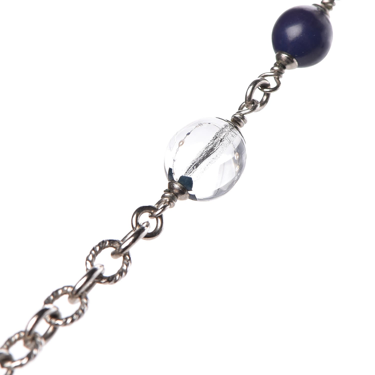 Chanel Pearl Beaded CC Long Necklace Navy Silver 7 of 8