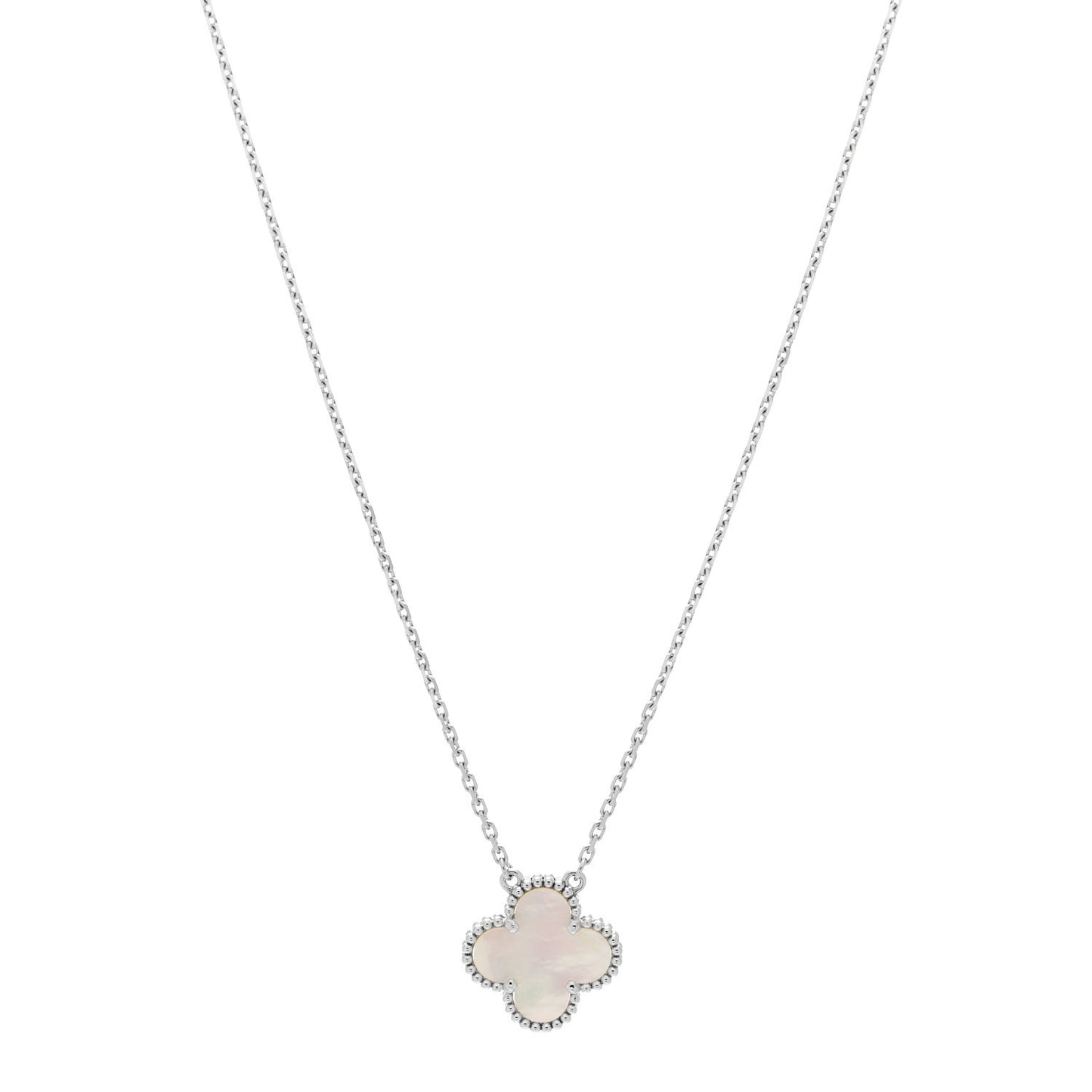 18K White Gold Mother of Pearl Vintage Alhambra Pendant Necklace