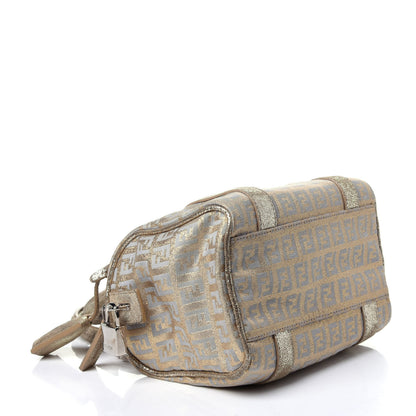 Fendi Metallic Jacquard Zucchino Mini Forever Boston Gold Silver 4 of 11