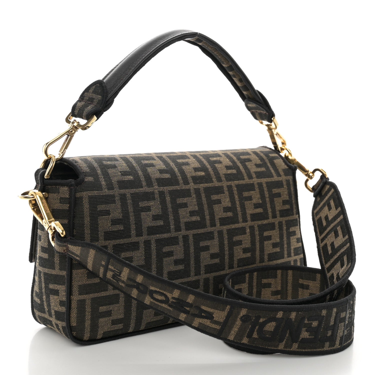 Fendi Fabric Jacquard FF 1974 Medium Baguette Tobacco Moro Black 3 of 10
