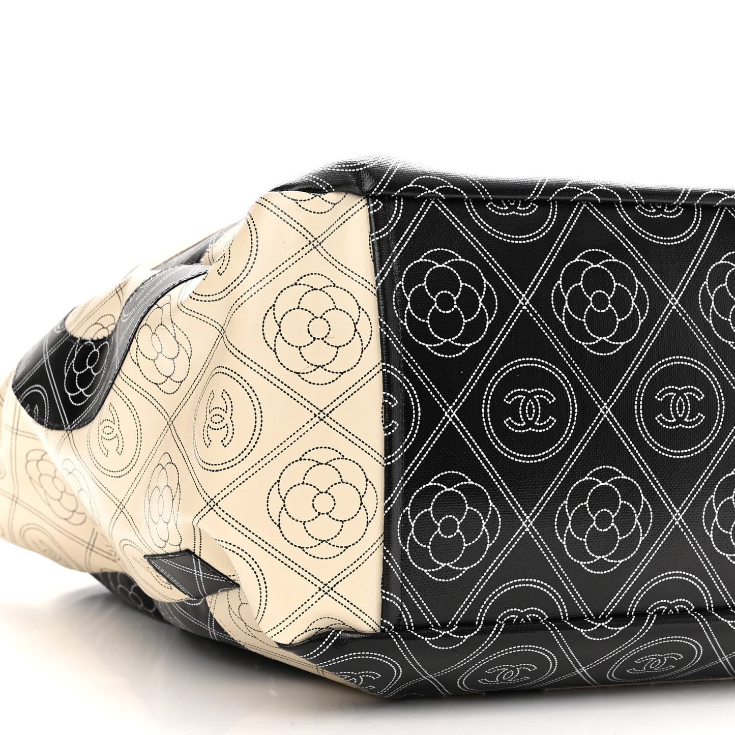 Coated Canvas Camellia Large Shopping Tote Black Beige