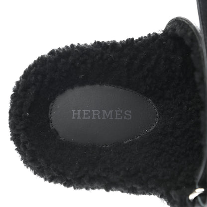 Hermes Calfskin Woolskin Womens Chypre Sandals 40 Black 7 of 8