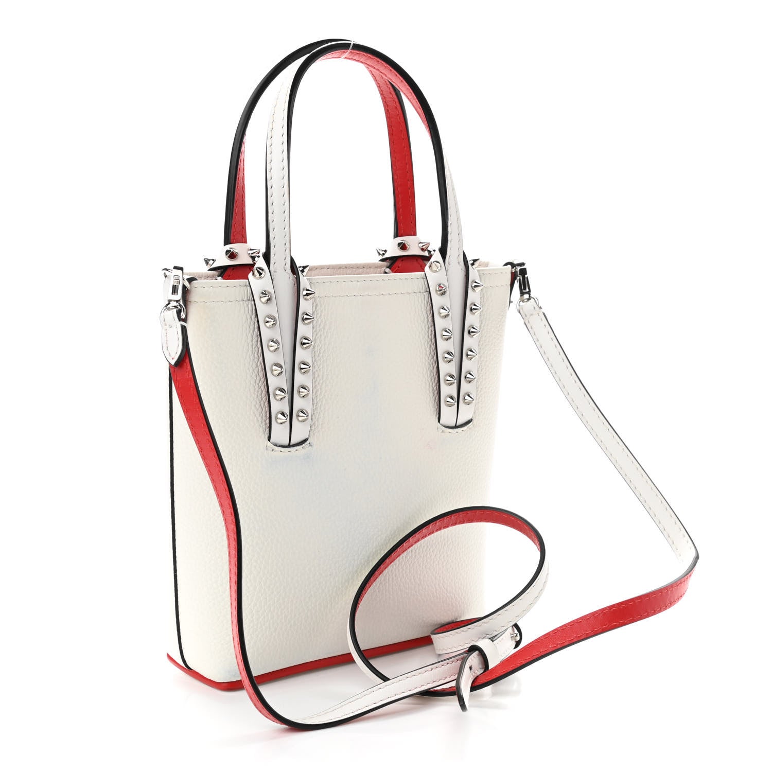 Christian Louboutin Calfskin Spikes Mini North South Cabata Tote White 3 of 13