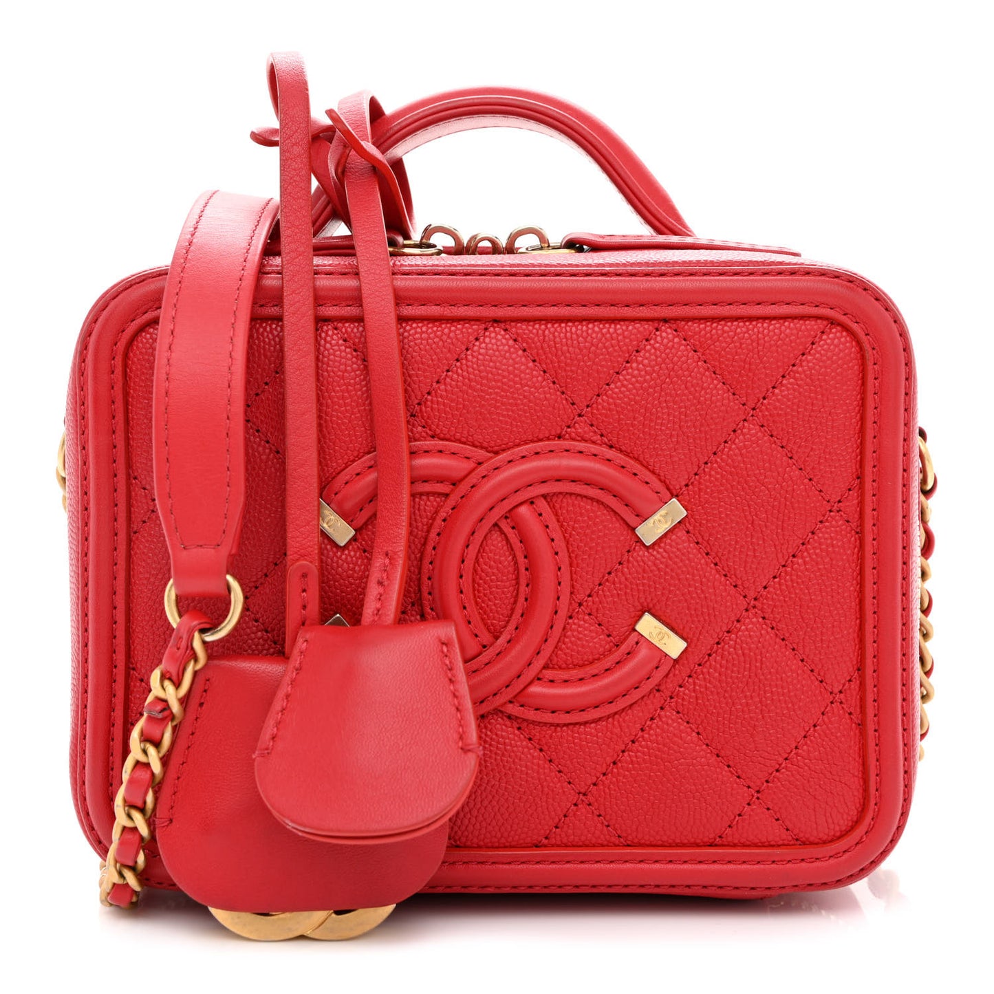 Caviar Quilted Small CC Filigree Vanity Case Red