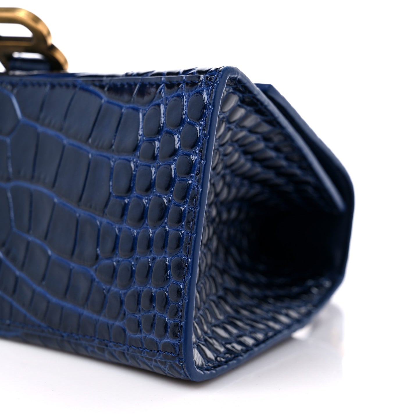 Shiny Calfskin Crocodile Embossed Small Hourglass Top Handle Bag Navy