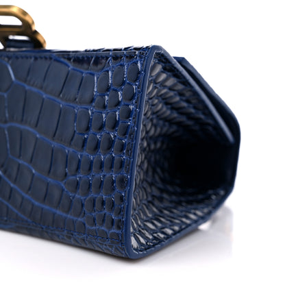 Balenciaga Shiny Calfskin Crocodile Embossed Small Hourglass Top Handle Bag Navy 8 of 9