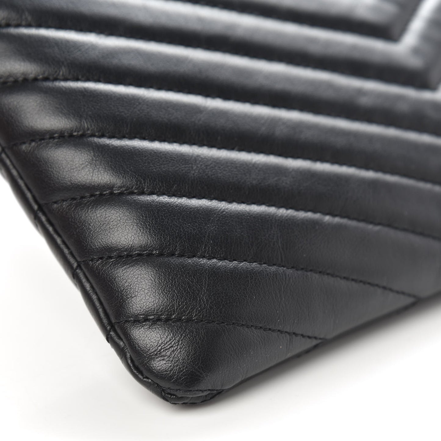 Calfskin Matelasse Chevron Monogram A5 Wristlet Black