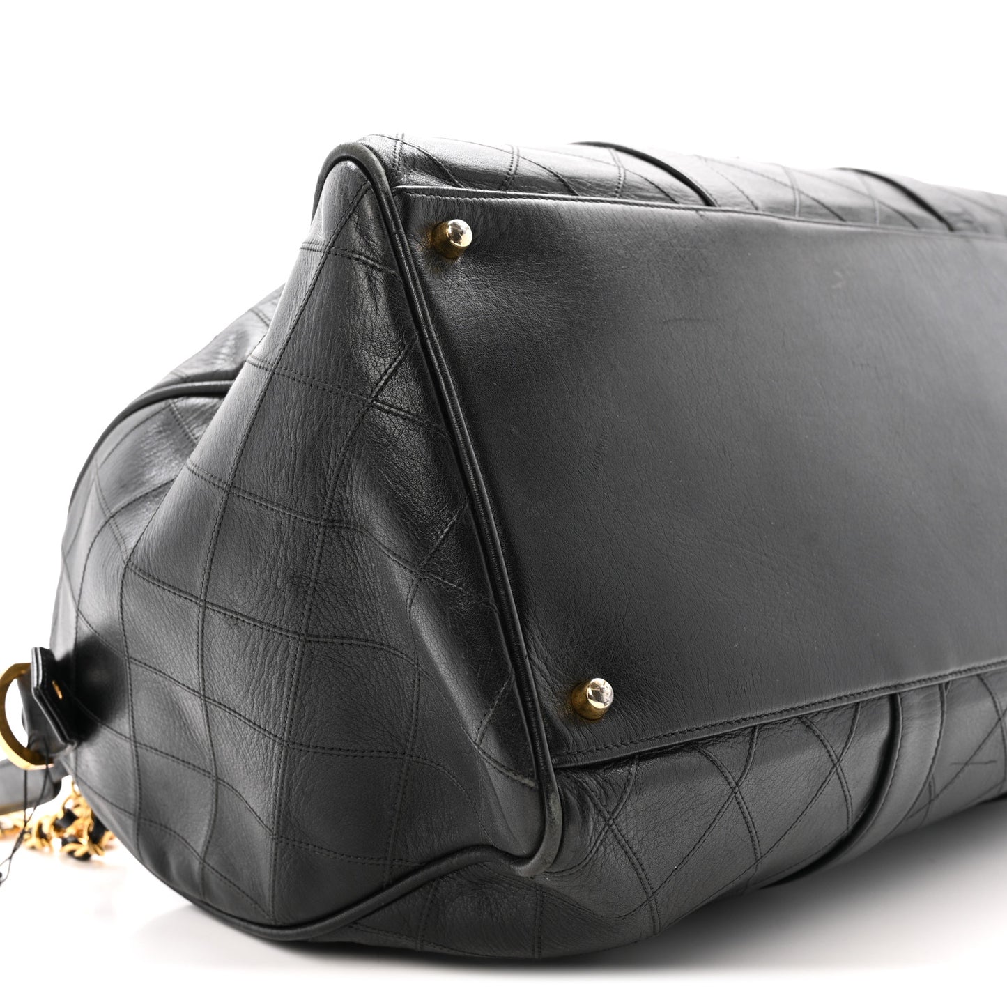 Calfskin Stitched Duffle Travel Bag Black