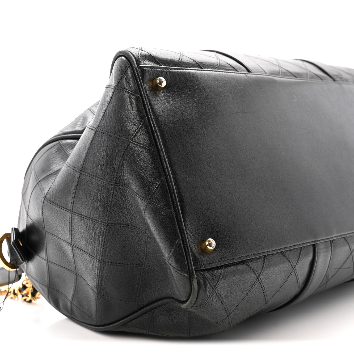 Chanel Calfskin Stitched Duffle Travel Bag Black 9 of 15