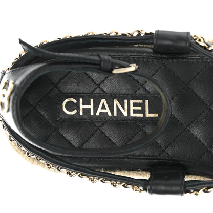 Chanel Lambskin Chain CC Thong Espadrille Sandals 39 Black 7 of 8