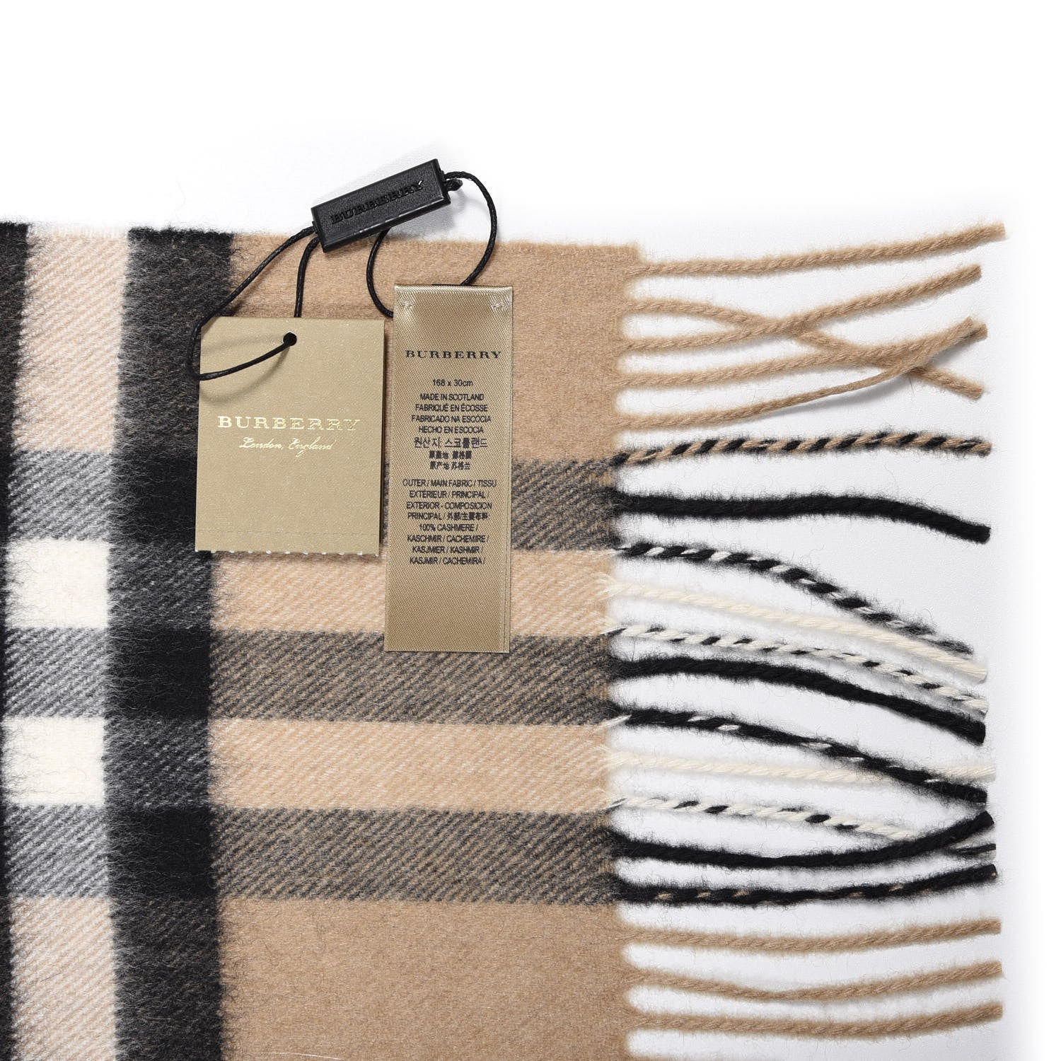 Burberry Cashmere Giant Check Fringe Scarf Camel 4 of 4