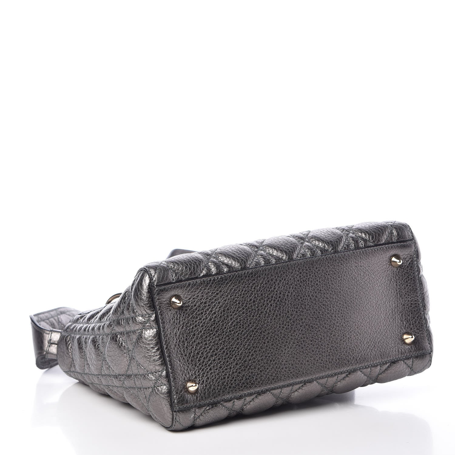 Christian Dior Metallic Calfskin Cannage Medium Supple Lady Dior Gunmetal 4 of 6