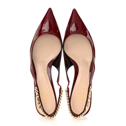 Gucci Vernice Crystal Nappa Charlotte Signoria 45mm Slingback Pumps 37 Rosso Ancora 2 of 10