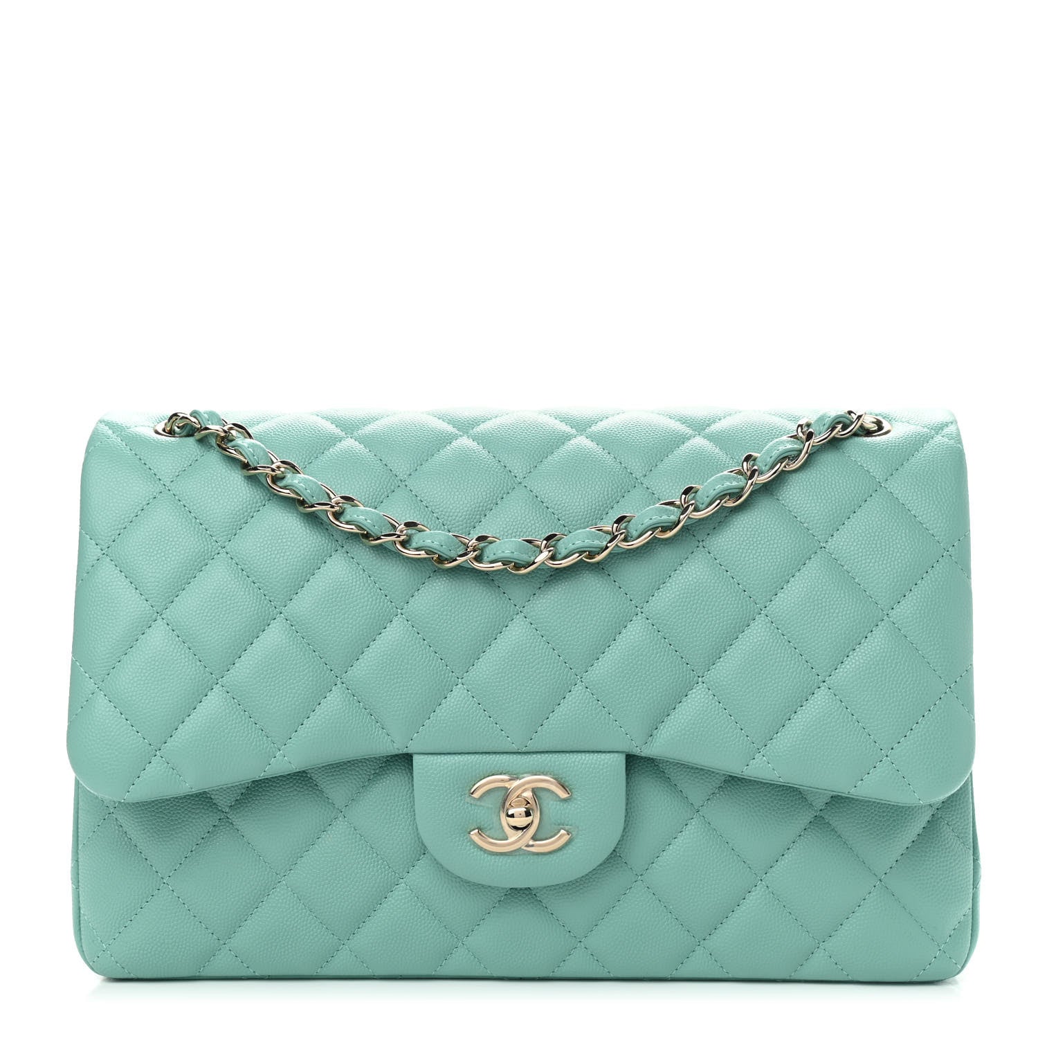 Chanel Caviar Quilted Jumbo Double Flap Light Green 1 of 9