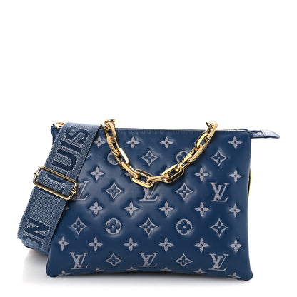 Louis Vuitton Lambskin Embossed Monogram Coussin PM Denim Blue 1 of 11