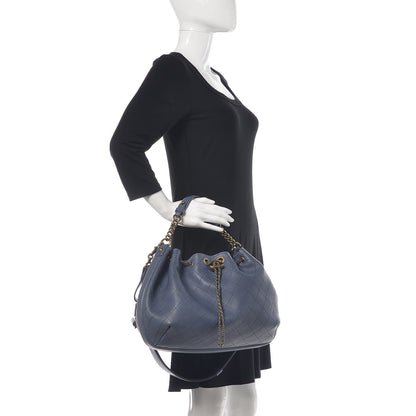 Chanel Calfskin Stitched Large Drawstring CC Bag Blue 2 of 15