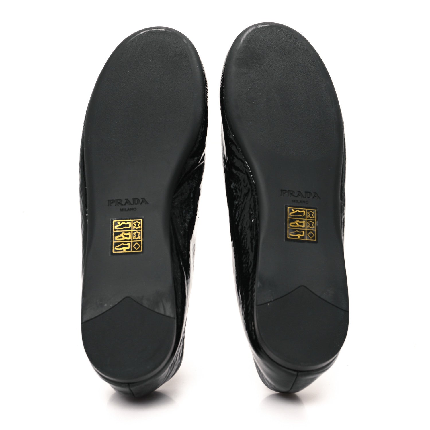 Prada Patent Metal Triangle Logo Ballet Flats 37 Black 6 of 8