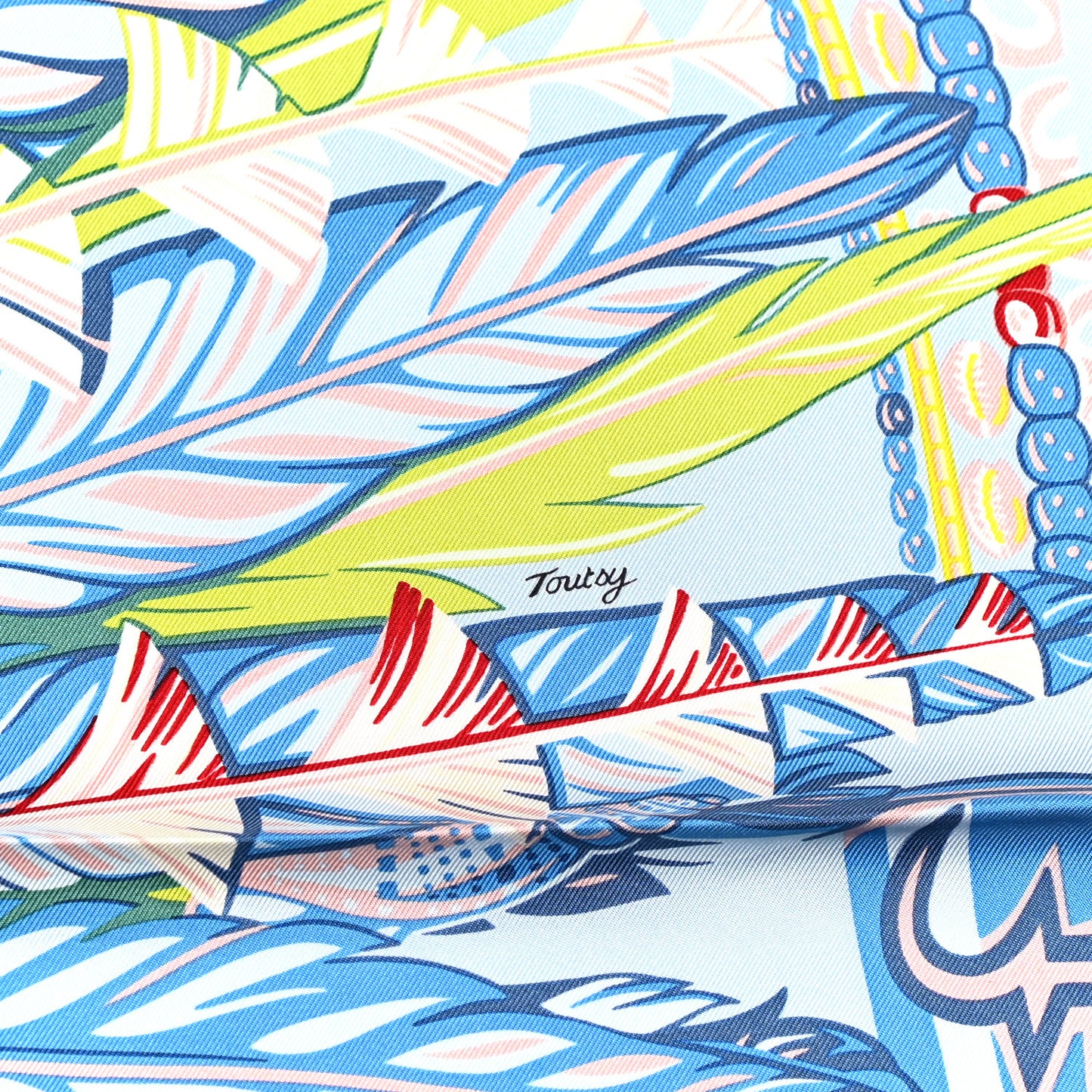 Silk Danse Pacifique Scarf 90 Bleu Ciel Vert Jaune Vif