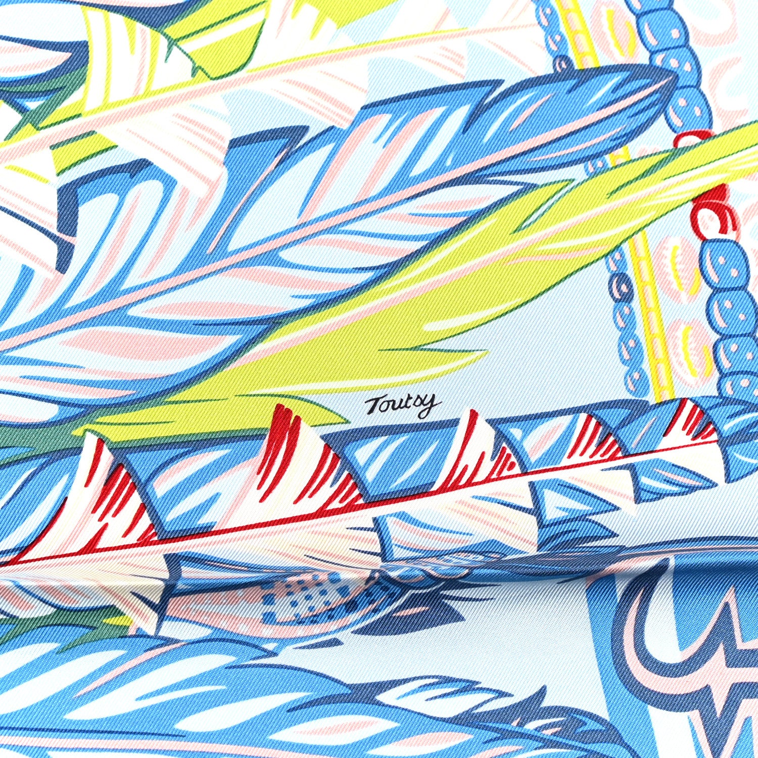 Hermes Silk Danse Pacifique Scarf 90 Bleu Ciel Vert Jaune Vif 4 of 6