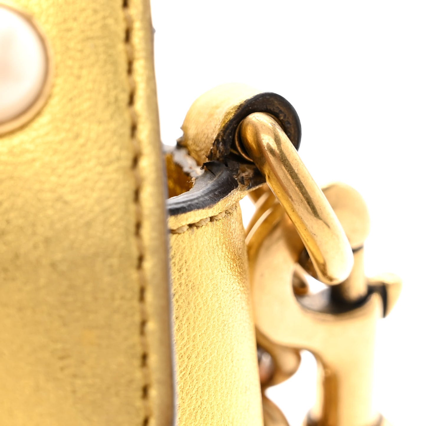 Metallic Nappa Pearl Studded Mini Queen Margaret Broadway Shoulder Bag Gold