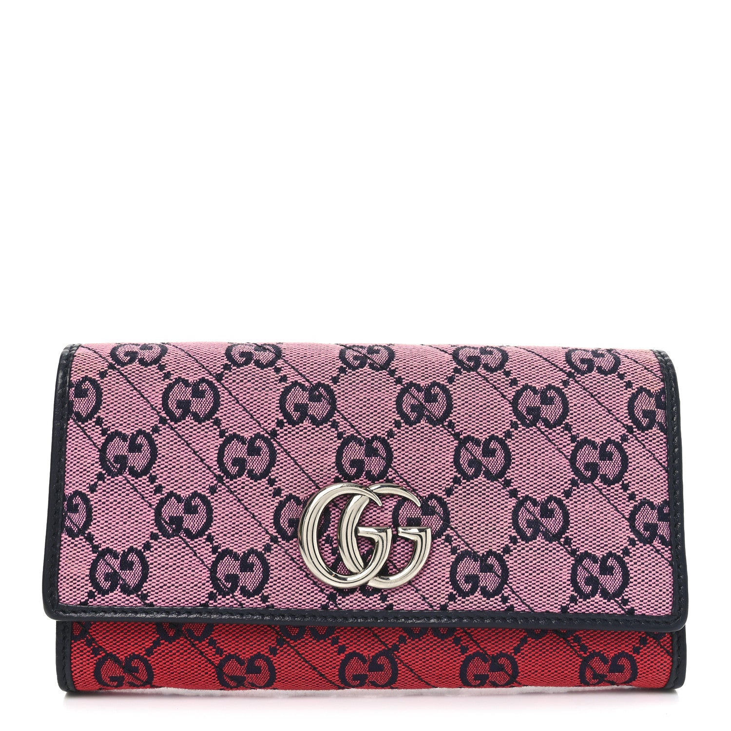 Gucci Monogram Multicolor Matelasse Diagonal GG Marmont Continental Wallet Red Pink Green 1 of 8
