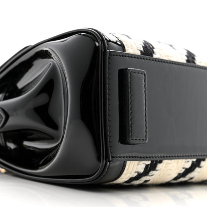 Versace Patent Calfskin Tweed Houndstooth Medusa Small Top Handle Handbag Black White 8 of 12