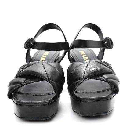 Prada Nappa Logo Quilted Crisscross Platform 20/65mm Sandals 37.5  Black 3 of 10
