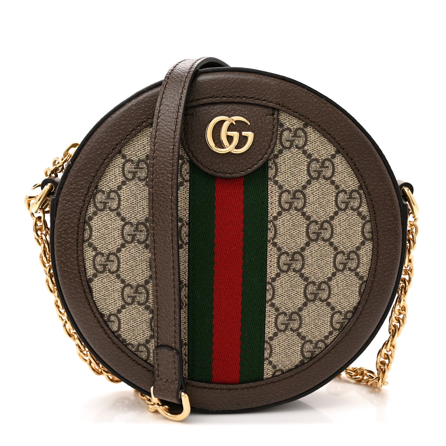 Gucci GG Supreme Monogram Web Mini Ophidia Round Shoulder Bag Brown 1 of 10