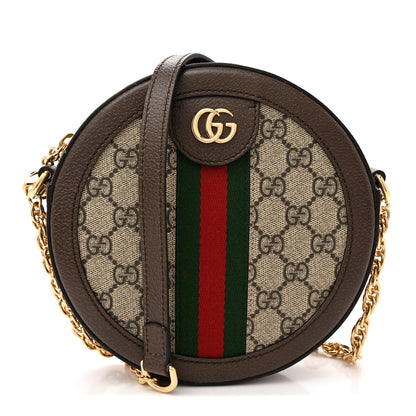 Gucci GG Supreme Monogram Web Mini Ophidia Round Shoulder Bag Brown 1 of 10