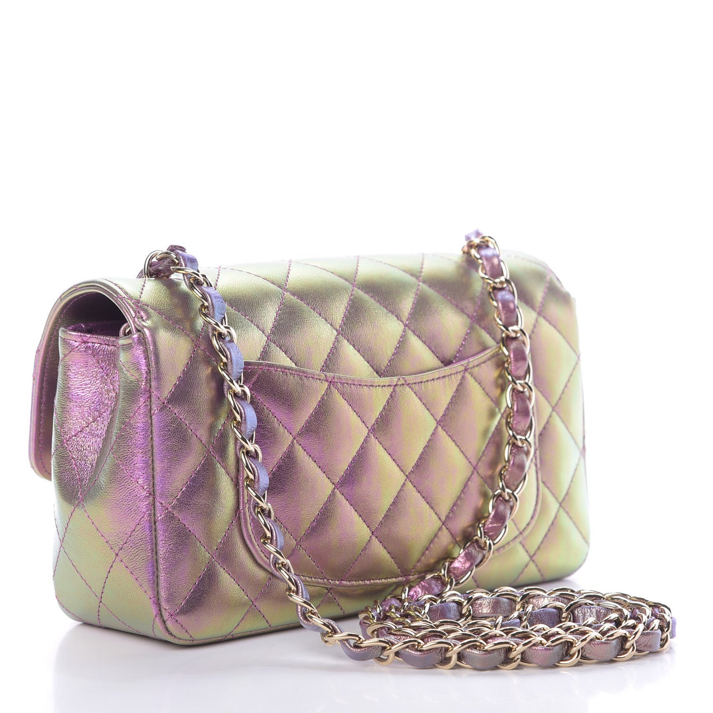 Iridescent Lambskin Quilted Mini Rectangular Flap Purple
