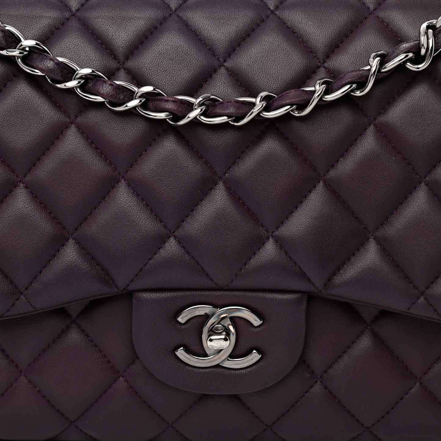 Lambskin Quilted Jumbo Double Flap Purple