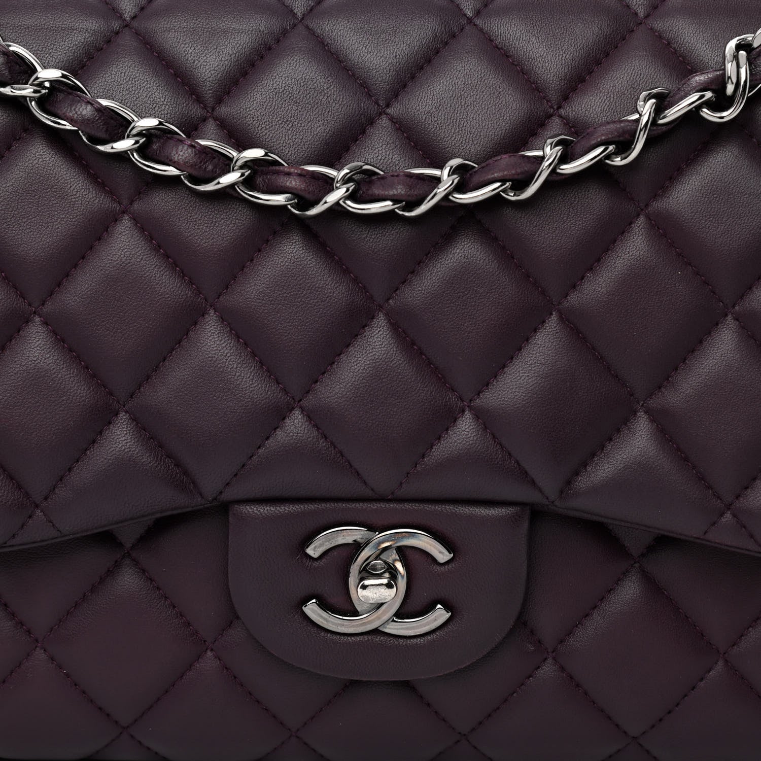 Chanel Lambskin Quilted Jumbo Double Flap Purple 10 of 16